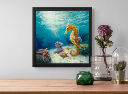 A Newfound Friend - Original Oil Painting (Framed, 12x12")