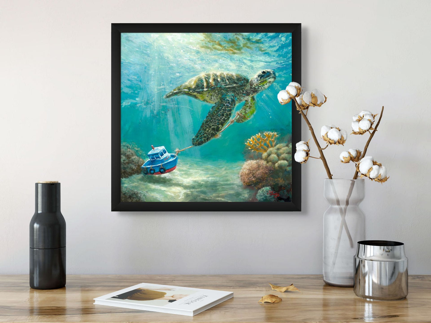 Ocean Hitchhiker - Original Oil Painting (Framed, 12x12")